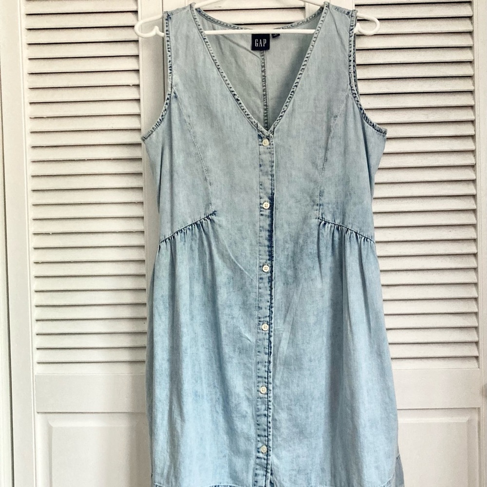 GAP v-neck denim mini dress in light indigo